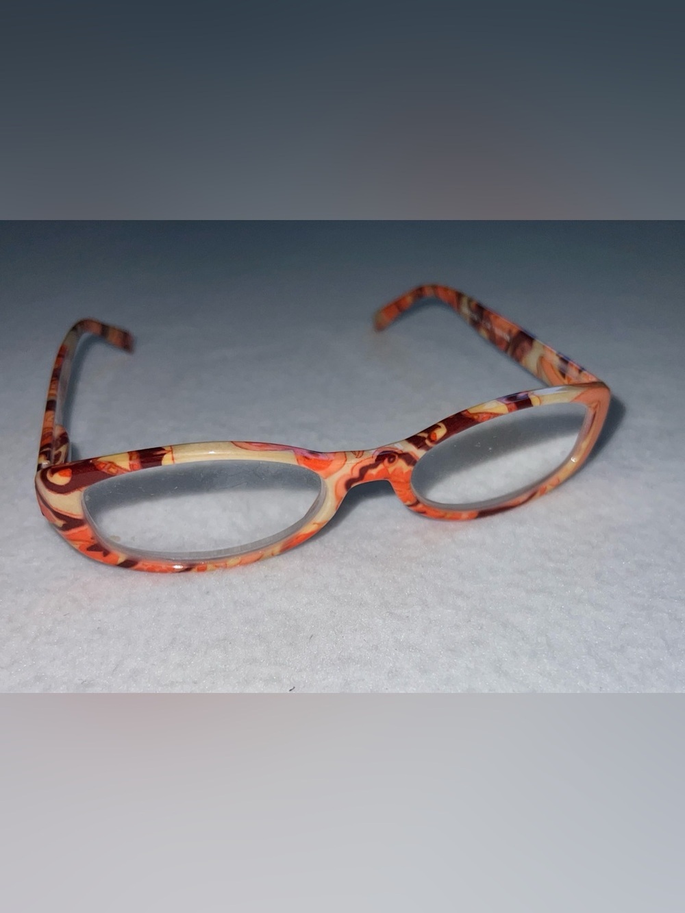 Orange Marbled Oval +2.5 Reading Glasses Vintage